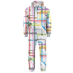 Tube Map Seamless Pattern Hooded Jumpsuit (men)