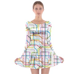 Tube Map Seamless Pattern Long Sleeve Skater Dress