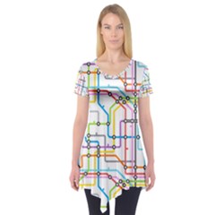 Tube Map Seamless Pattern Short Sleeve Tunic 