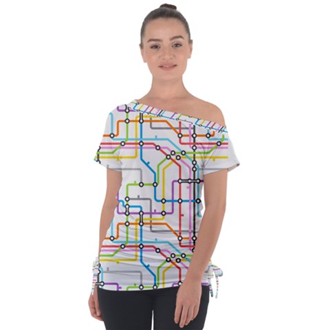 Tube Map Seamless Pattern Off Shoulder Tie-up Tee by Jancukart