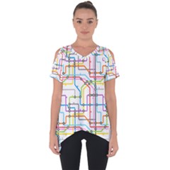 Tube Map Seamless Pattern Cut Out Side Drop Tee by Jancukart