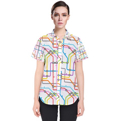 Tube Map Seamless Pattern Women s Short Sleeve Shirt by Jancukart