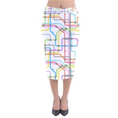 Tube Map Seamless Pattern Velvet Midi Pencil Skirt