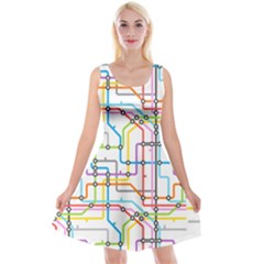 Tube Map Seamless Pattern Reversible Velvet Sleeveless Dress