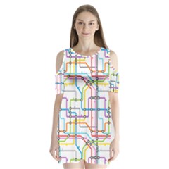 Tube Map Seamless Pattern Shoulder Cutout Velvet One Piece