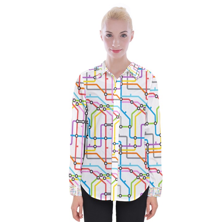 Tube Map Seamless Pattern Womens Long Sleeve Shirt