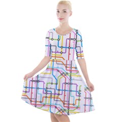 Tube Map Seamless Pattern Quarter Sleeve A-line Dress by Jancukart