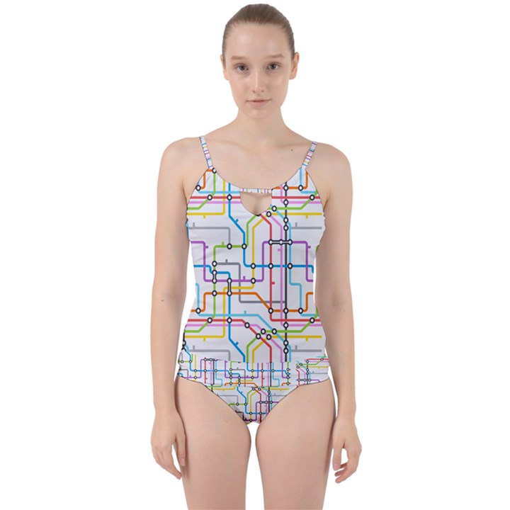 Tube Map Seamless Pattern Cut Out Top Tankini Set