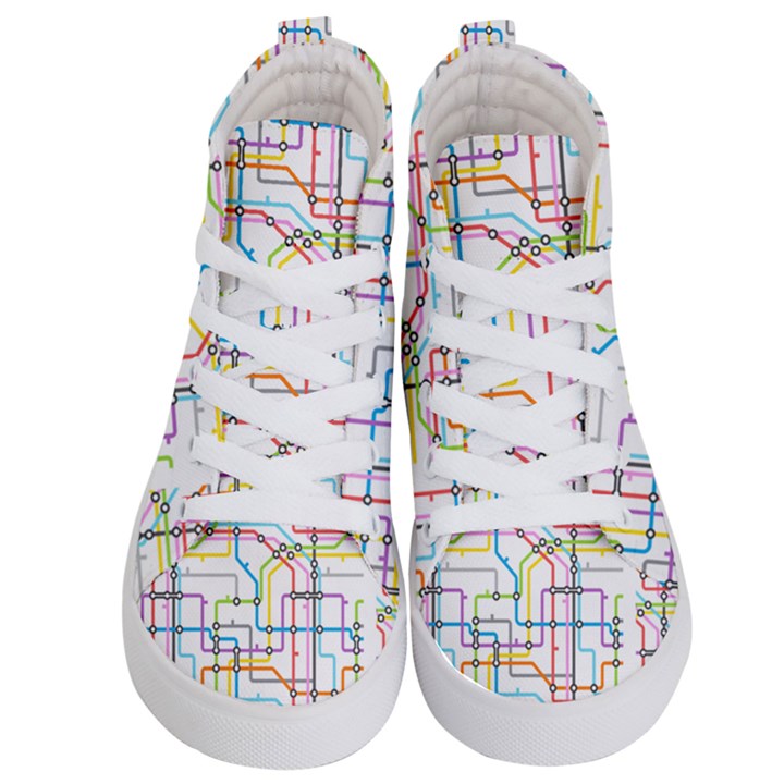 Tube Map Seamless Pattern Kids  Hi-Top Skate Sneakers