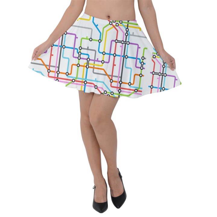 Tube Map Seamless Pattern Velvet Skater Skirt