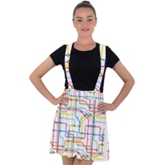 Tube Map Seamless Pattern Velvet Suspender Skater Skirt by Jancukart