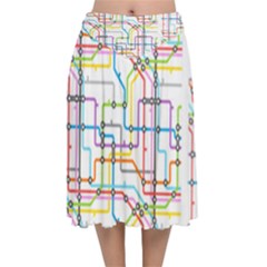 Tube Map Seamless Pattern Velvet Flared Midi Skirt by Jancukart