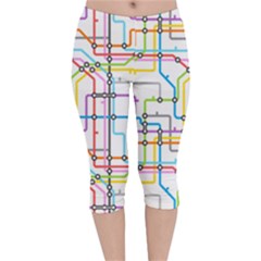 Tube Map Seamless Pattern Velvet Capri Leggings  by Jancukart