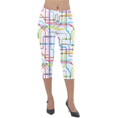 Tube Map Seamless Pattern Lightweight Velour Capri Leggings 