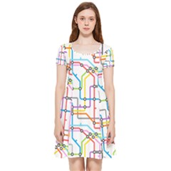 Tube Map Seamless Pattern Inside Out Cap Sleeve Dress