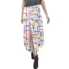 Tube Map Seamless Pattern Velour Split Maxi Skirt