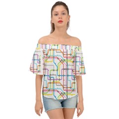 Tube Map Seamless Pattern Off Shoulder Short Sleeve Top by Jancukart