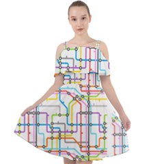 Tube Map Seamless Pattern Cut Out Shoulders Chiffon Dress