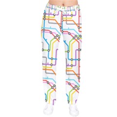 Tube Map Seamless Pattern Women Velvet Drawstring Pants