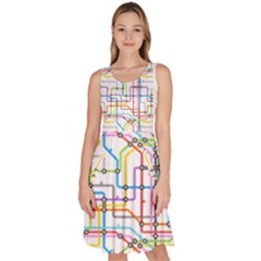 Tube Map Seamless Pattern Knee Length Skater Dress With Pockets by Jancukart