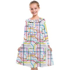 Tube Map Seamless Pattern Kids  Midi Sailor Dress by Jancukart