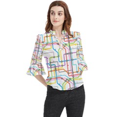 Tube Map Seamless Pattern Loose Horn Sleeve Chiffon Blouse