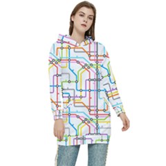 Tube Map Seamless Pattern Women s Long Oversized Pullover Hoodie