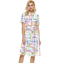 Tube Map Seamless Pattern Button Top Knee Length Dress