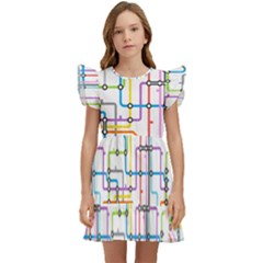 Tube Map Seamless Pattern Kids  Winged Sleeve Dress by Jancukart