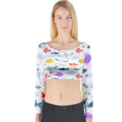 Animal Fish Bird Animals Ocean Pattern Long Sleeve Crop Top