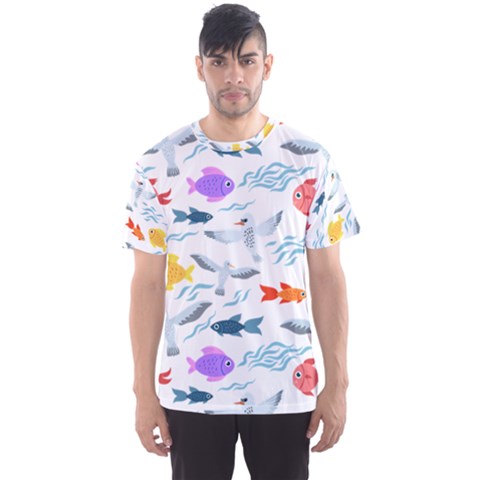 Animal Fish Bird Animals Ocean Pattern Men s Sport Mesh Tee by Jancukart