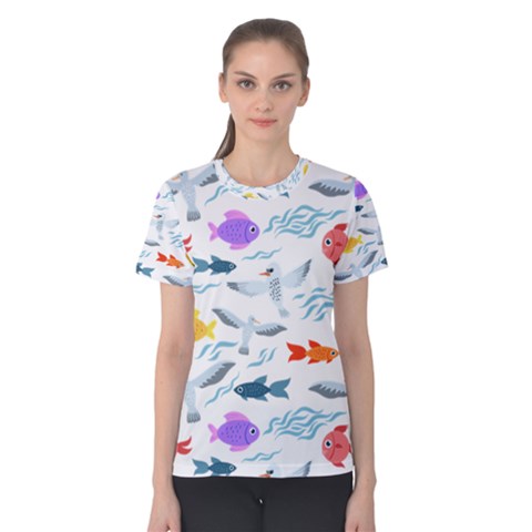 Animal Fish Bird Animals Ocean Pattern Women s Cotton Tee by Jancukart