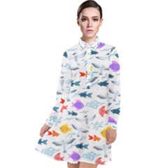 Animal Fish Bird Animals Ocean Pattern Long Sleeve Chiffon Shirt Dress by Jancukart