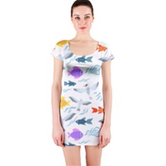 Animal Fish Bird Animals Ocean Pattern Short Sleeve Bodycon Dress