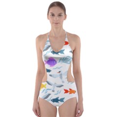 Animal Fish Bird Animals Ocean Pattern Cut-out One Piece Swimsuit by Jancukart