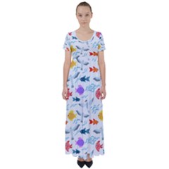 Animal Fish Bird Animals Ocean Pattern High Waist Short Sleeve Maxi Dress