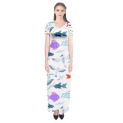 Animal Fish Bird Animals Ocean Pattern Short Sleeve Maxi Dress