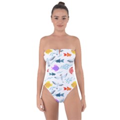 Animal Fish Bird Animals Ocean Pattern Tie Back One Piece Swimsuit