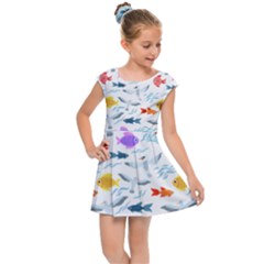 Animal Fish Bird Animals Ocean Pattern Kids  Cap Sleeve Dress