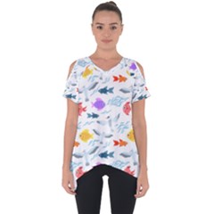 Animal Fish Bird Animals Ocean Pattern Cut Out Side Drop Tee