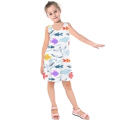 Animal Fish Bird Animals Ocean Pattern Kids  Sleeveless Dress by Jancukart