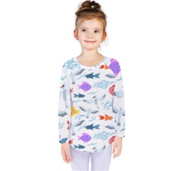 Animal Fish Bird Animals Ocean Pattern Kids  Long Sleeve Tee