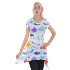 Animal Fish Bird Animals Ocean Pattern Short Sleeve Side Drop Tunic