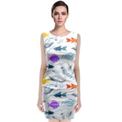 Animal Fish Bird Animals Ocean Pattern Sleeveless Velvet Midi Dress