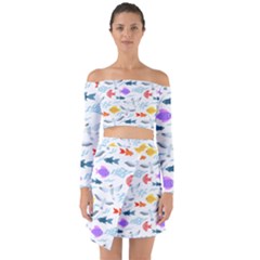 Animal Fish Bird Animals Ocean Pattern Off Shoulder Top With Skirt Set