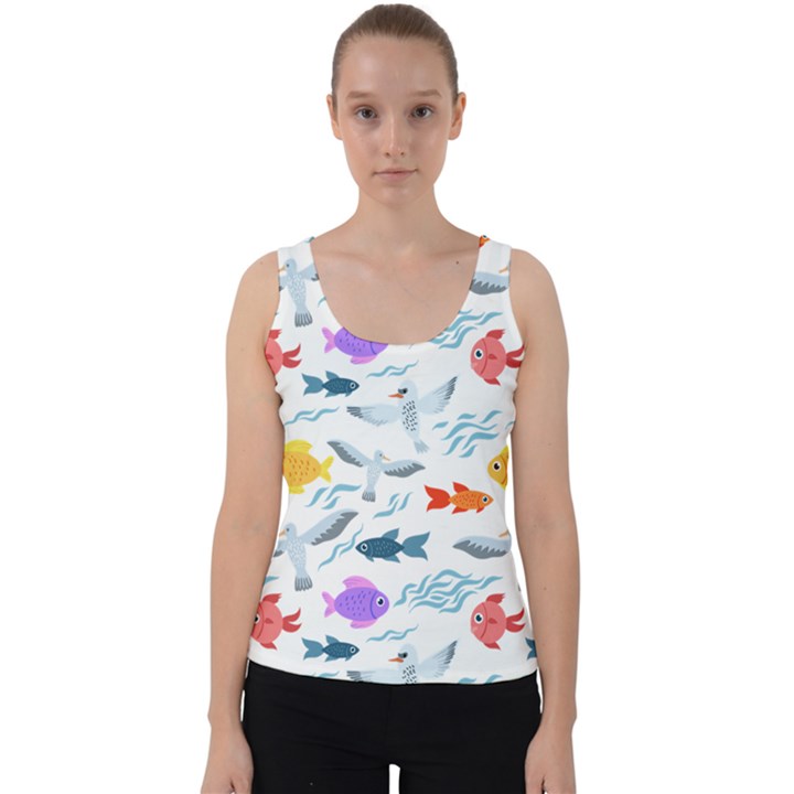 Animal Fish Bird Animals Ocean Pattern Velvet Tank Top