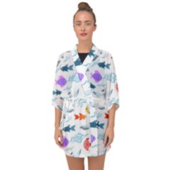 Animal Fish Bird Animals Ocean Pattern Half Sleeve Chiffon Kimono