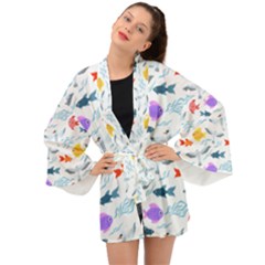 Animal Fish Bird Animals Ocean Pattern Long Sleeve Kimono