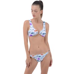 Animal Fish Bird Animals Ocean Pattern Ring Detail Crop Bikini Set