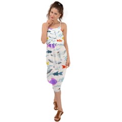 Animal Fish Bird Animals Ocean Pattern Waist Tie Cover Up Chiffon Dress